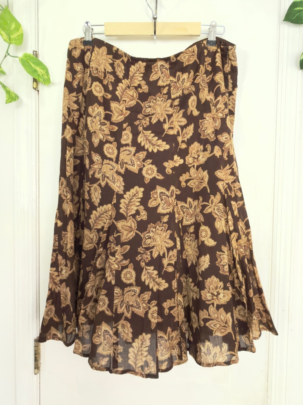 Jones New York Brown Floral Circle Skirt Cotton